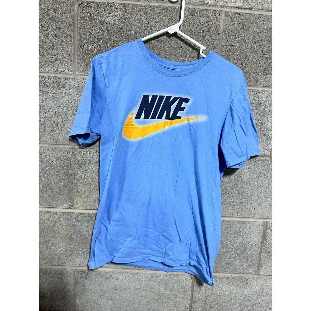 Nike Women's Swoosh NIKE Logo Tee Size Small Blue Short Sleeve Cotton Athletic